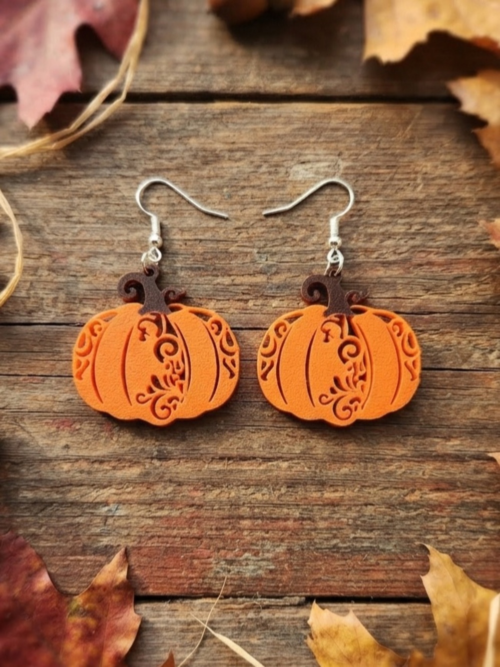 Orange Pumpkin Filigree Drop Earrings - Women Jewelry